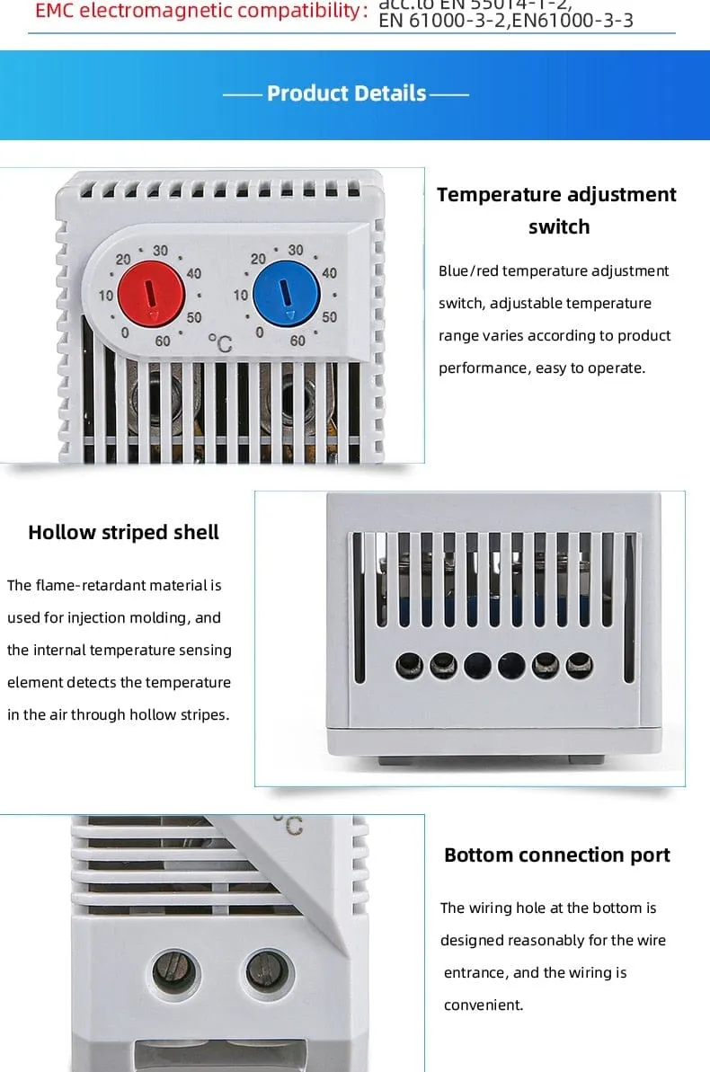 0-60'C KTO011 KTS011 DIN Rail Mini Compact Bimetallic Thermostat Mechanical Temperature Controller Normal Open Close KTO 011 KTS