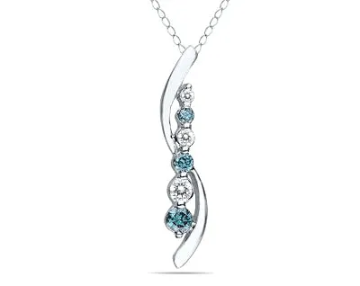 1/2 Carat Tw Blue And White Diamond Journey Pendant In 14K White Gold