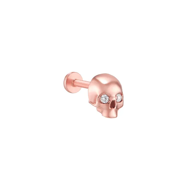 14K Gold Skull Inner Conch Cartilage Internally Threaded Flat Back Earring Labret Stud