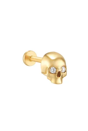 14K Gold Skull Inner Conch Cartilage Internally Threaded Flat Back Earring Labret Stud