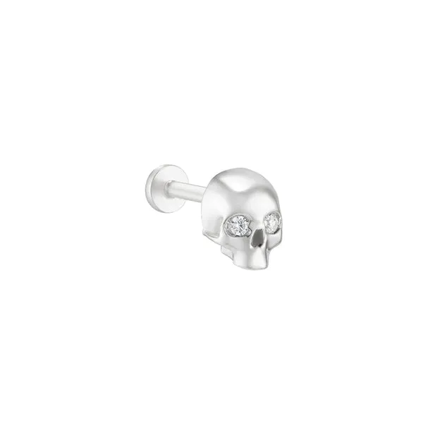 14K Gold Skull Inner Conch Cartilage Internally Threaded Flat Back Earring Labret Stud