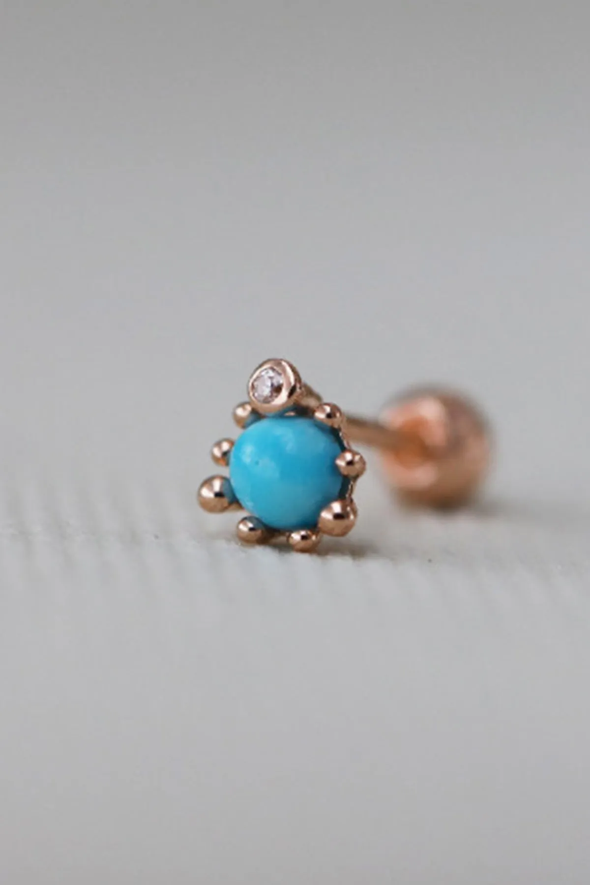 14K Solid Gold Gemstone Turquoise Tragus Cartilage Helix Conch Earring Barbell Piercing Stud