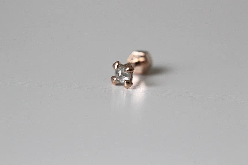 14k Solid Gold Heart Prong Gray Diamond Tragus Helix Conch Cartilage Barbell Earring Piercing