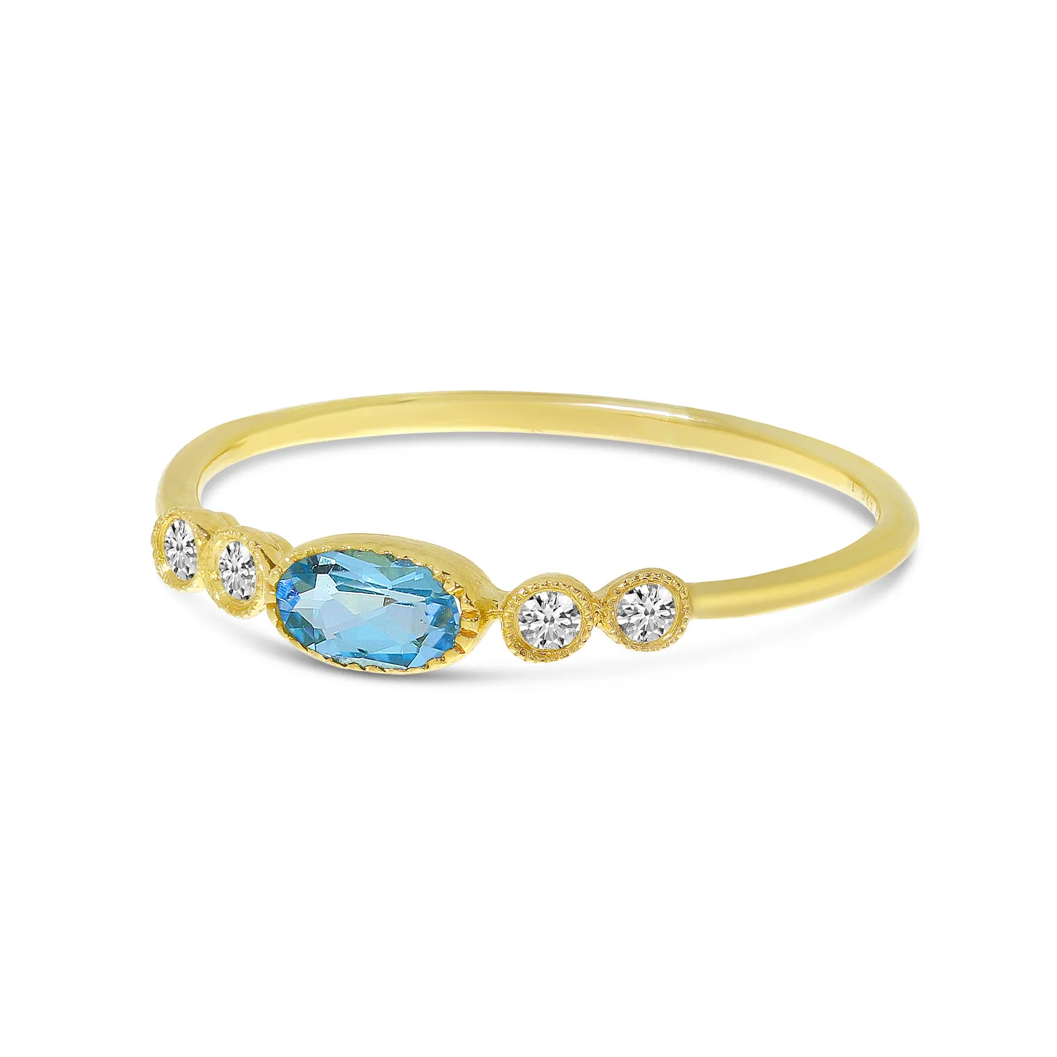 14k Yellow Gold Blue Topaz and 0.06 Ct Diamond Ring