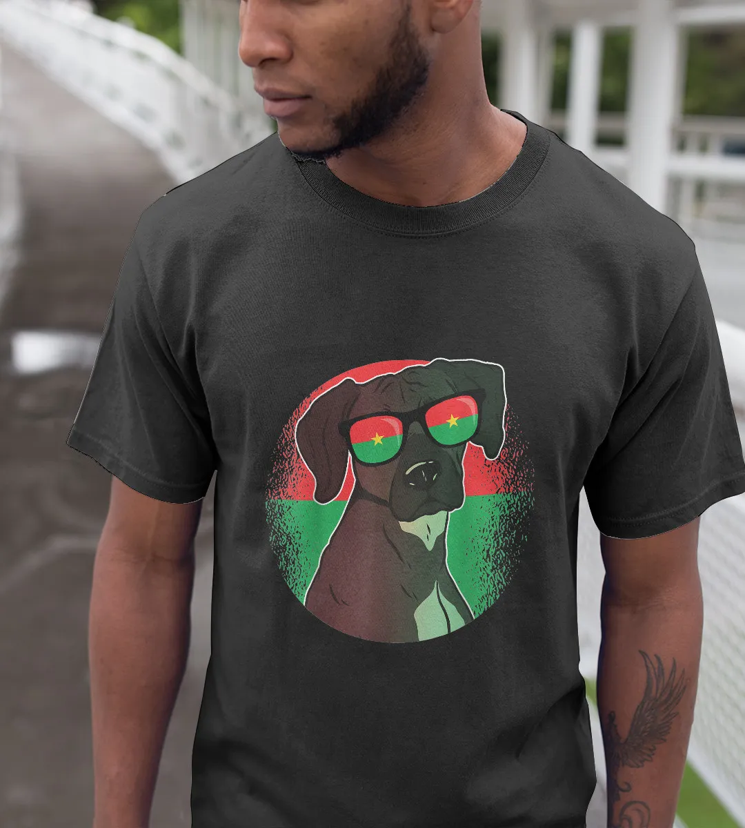 1sttheworld T-Shirt - Dog Wear Sunglasses Burkina Faso Flag T-Shirt Black A35