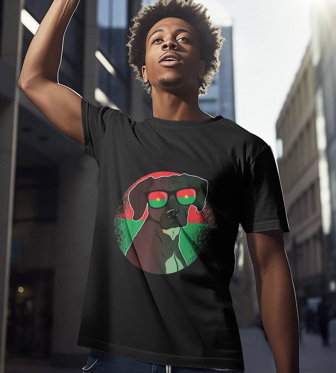 1sttheworld T-Shirt - Dog Wear Sunglasses Burkina Faso Flag T-Shirt Black A35