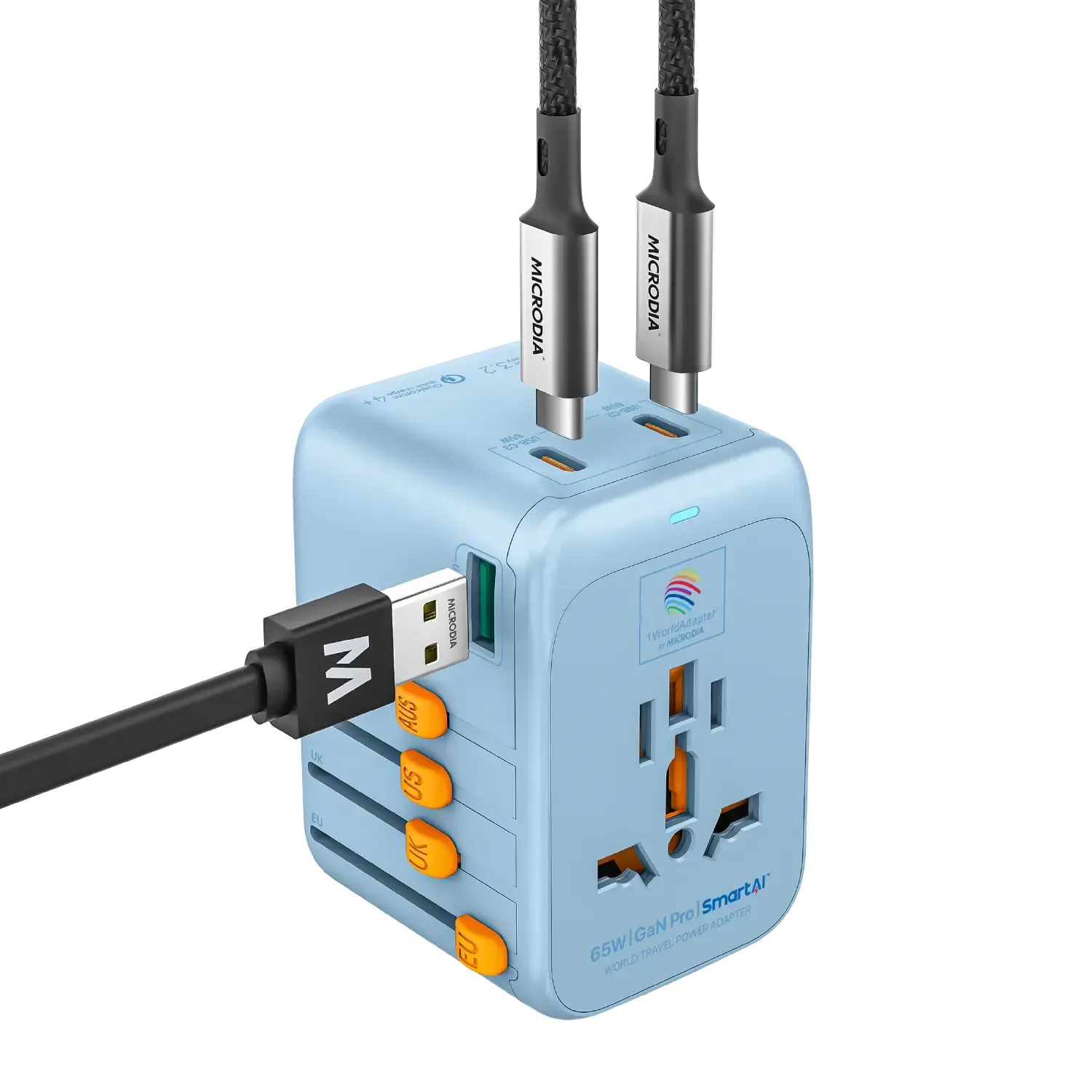 1WorldAdapter™ PD65W GaN Pro™ with 3 x USB-C PD3.2 & USB-A QC4  PPS Fast Charging