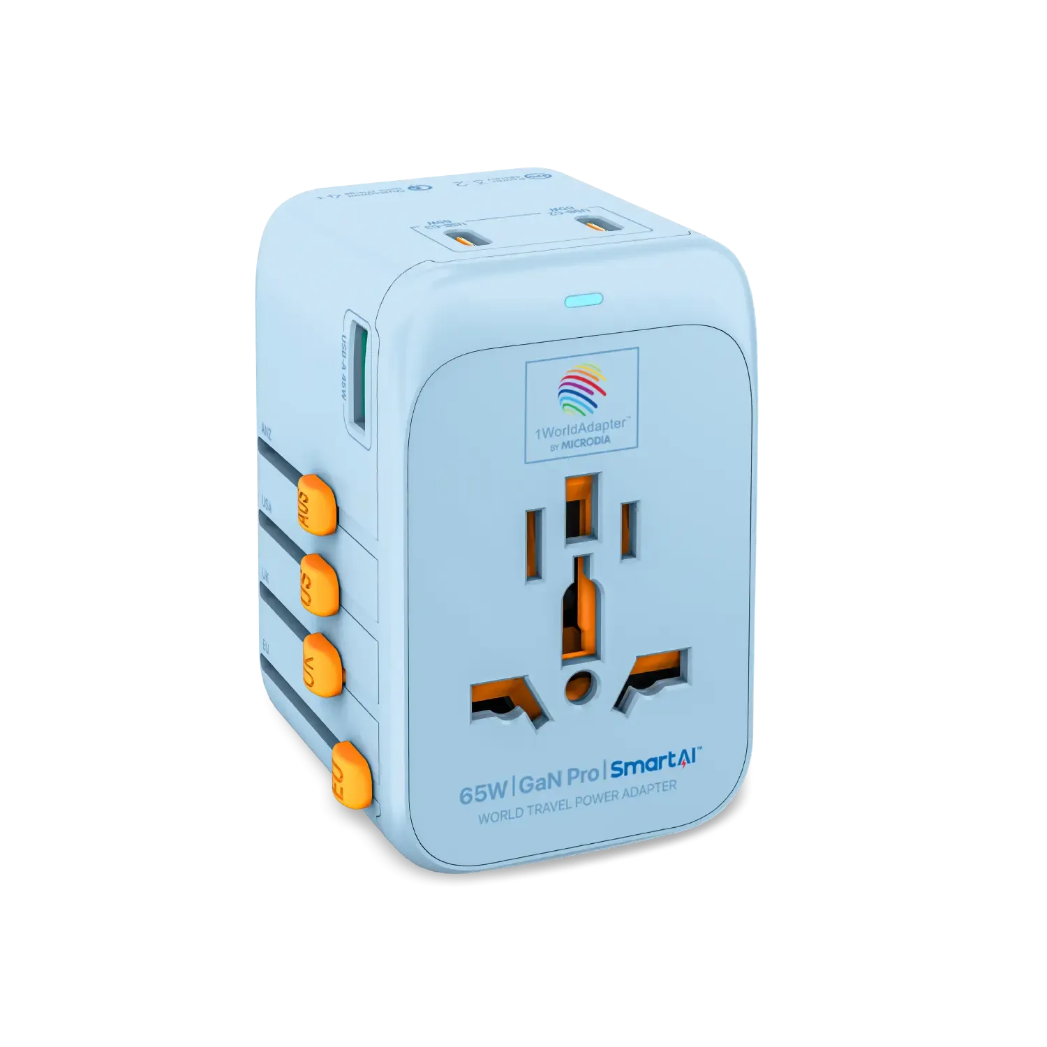 1WorldAdapter™ PD65W GaN Pro™ with 3 x USB-C PD3.2 & USB-A QC4  PPS Fast Charging