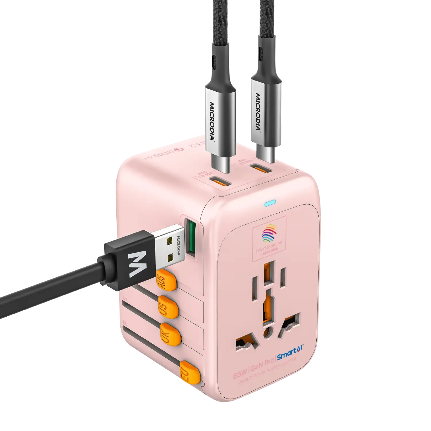 1WorldAdapter™ PD65W GaN Pro™ with 3 x USB-C PD3.2 & USB-A QC4  PPS Fast Charging