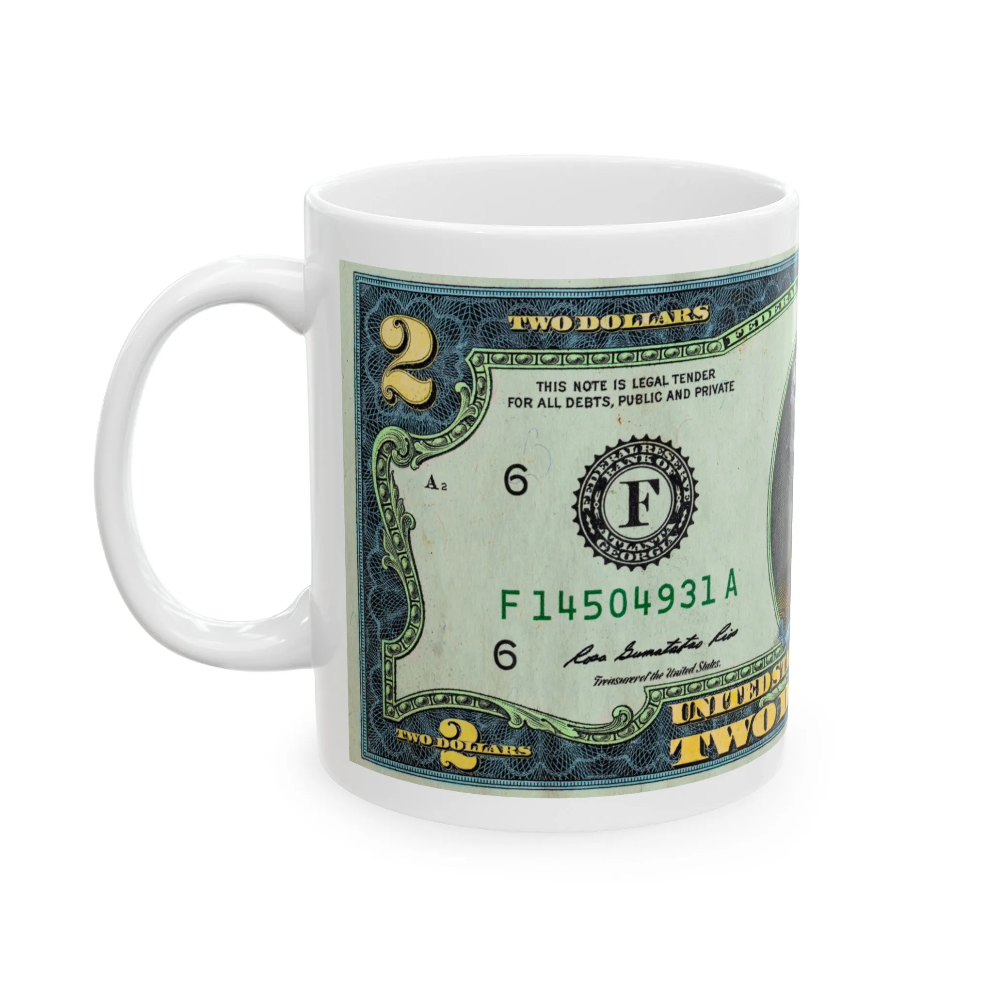 2 Dollar Thomas Jefferson Ceramic Mug, (11oz, 15oz)