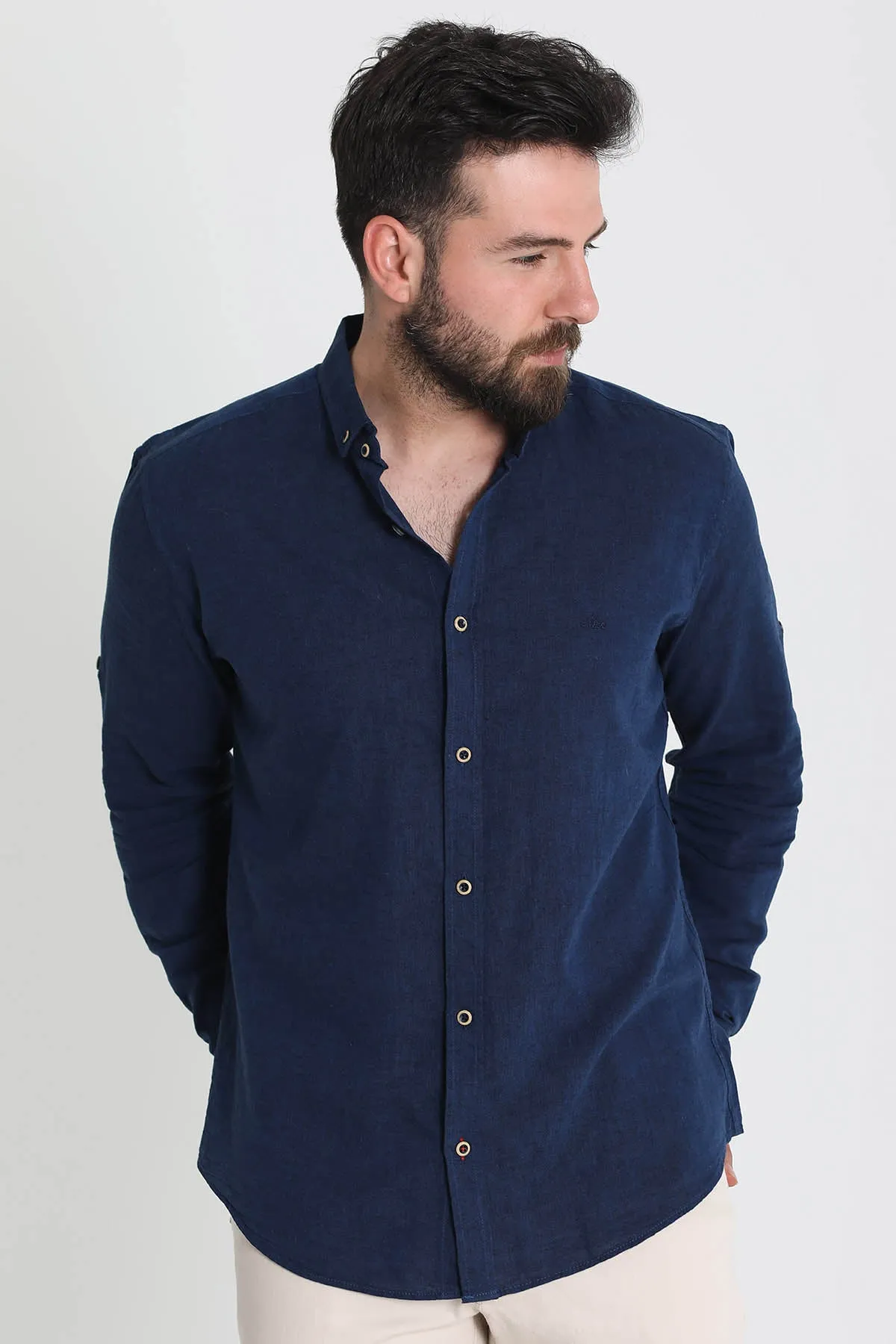 37356 : Linen Shirt - Dark Blue