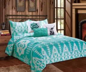 6 Piece Turquoise Aztec Bed Set