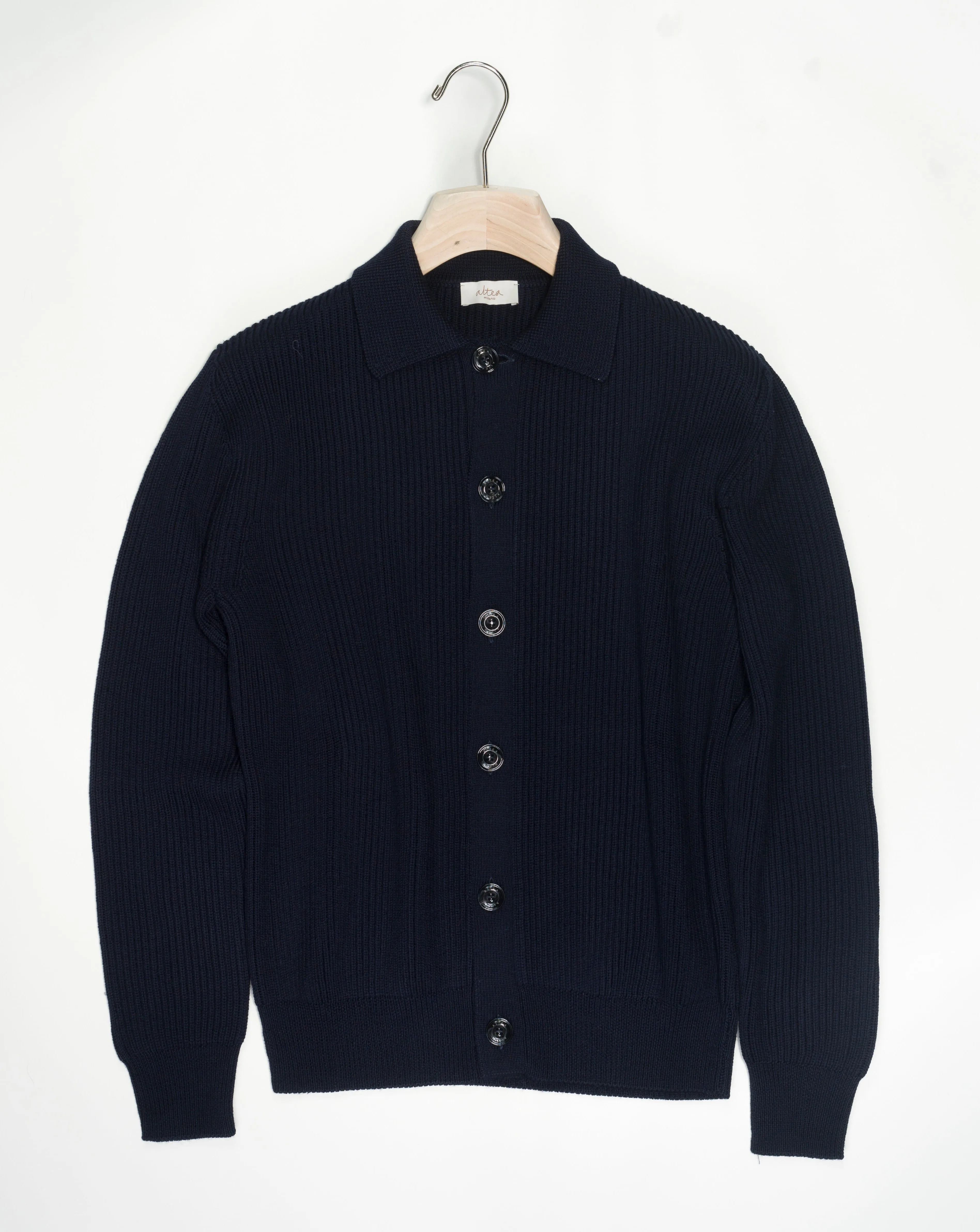 Altea Merino Wool Collar Cardigan / Navy