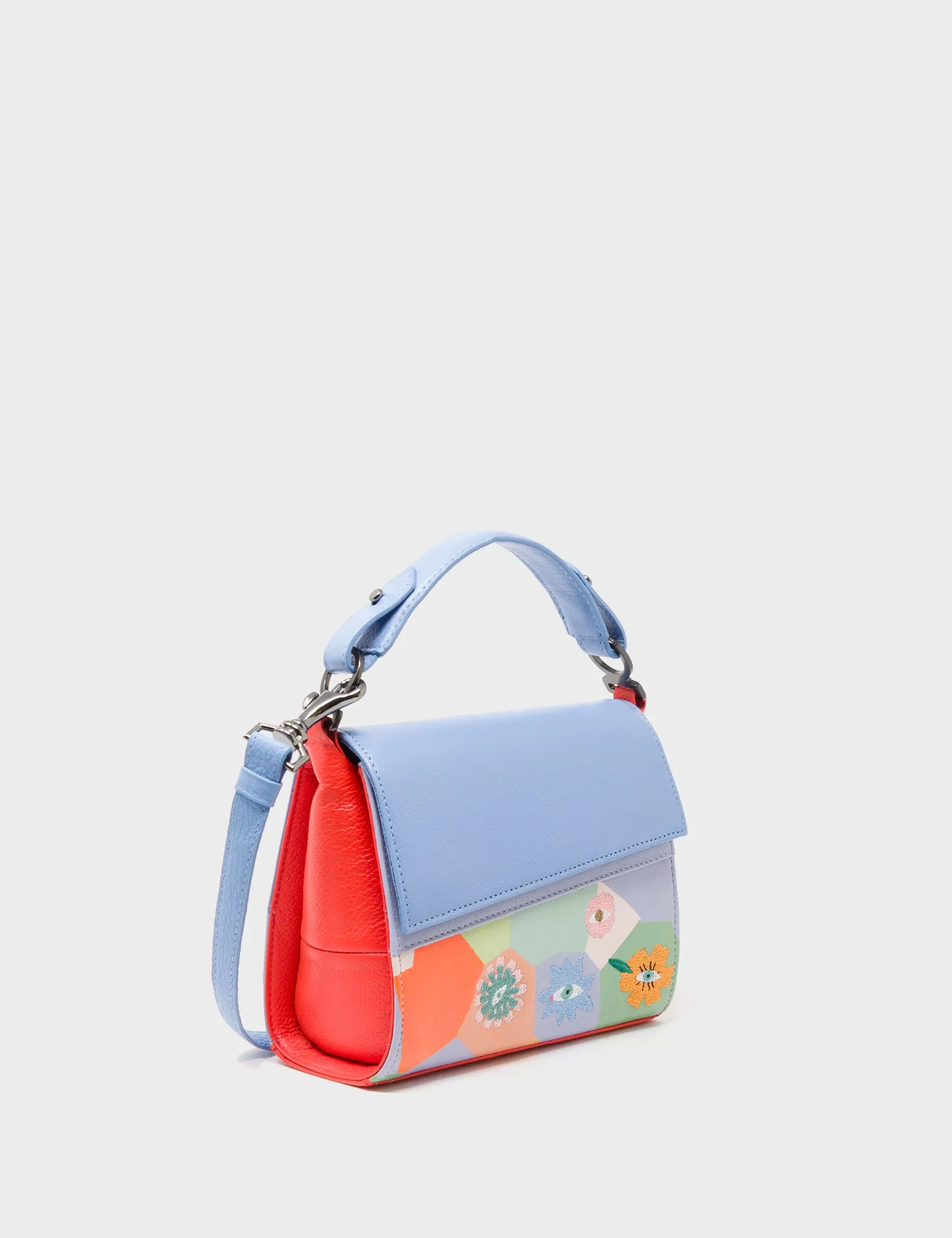 Anastasio Micro Crossbody Handbag Blue and Red Leather - Camo Dreams Embroidery