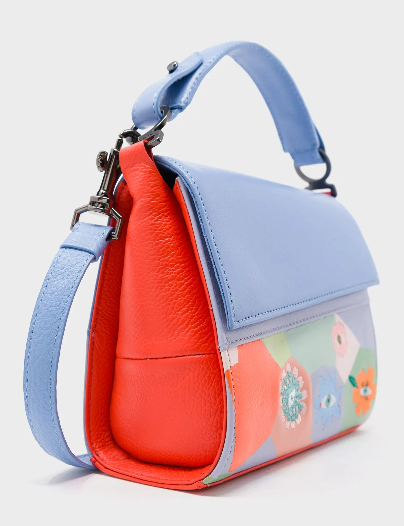 Anastasio Micro Crossbody Handbag Blue and Red Leather - Camo Dreams Embroidery