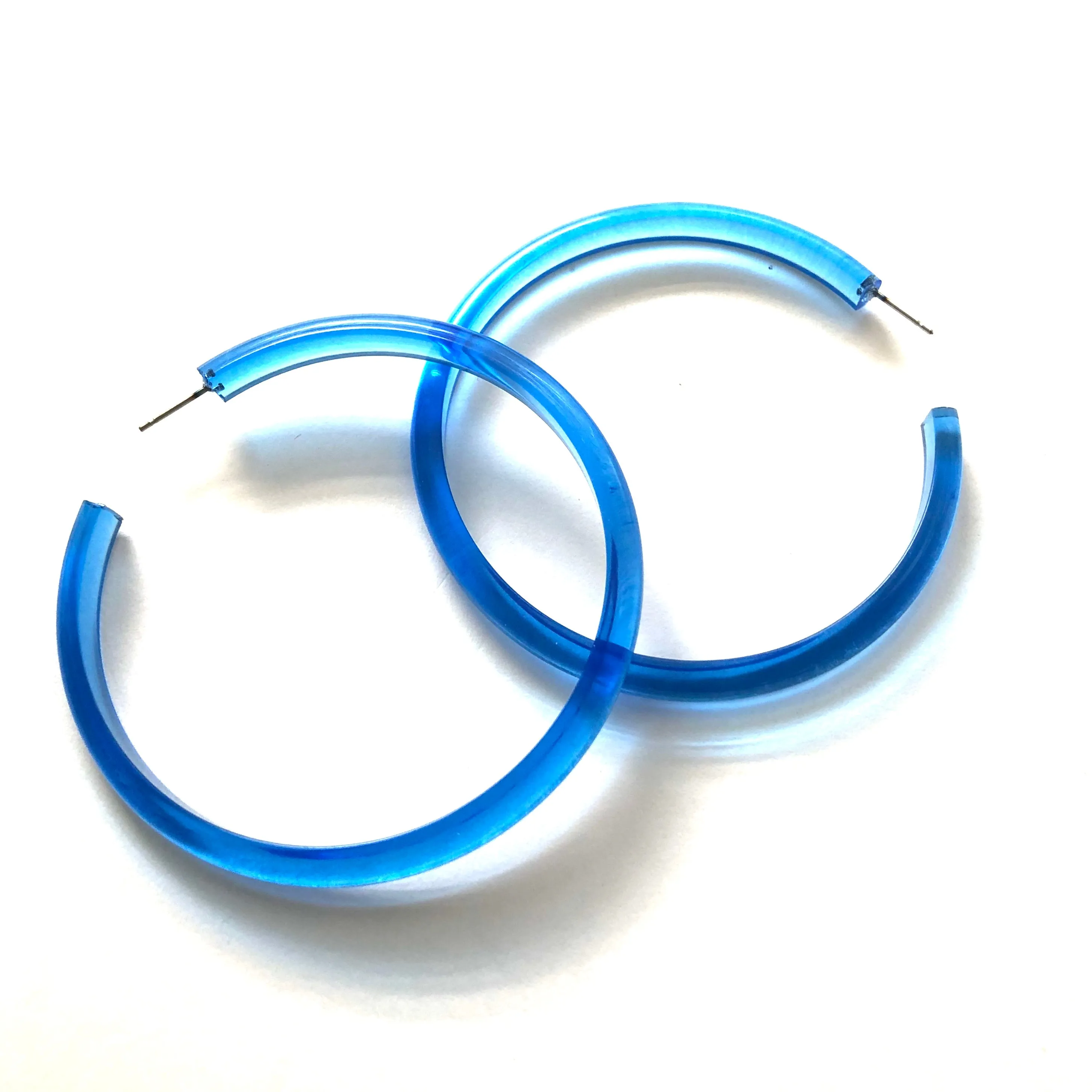 Aqua Blue Transparent Bangle 3 Inch Hoop Earrings