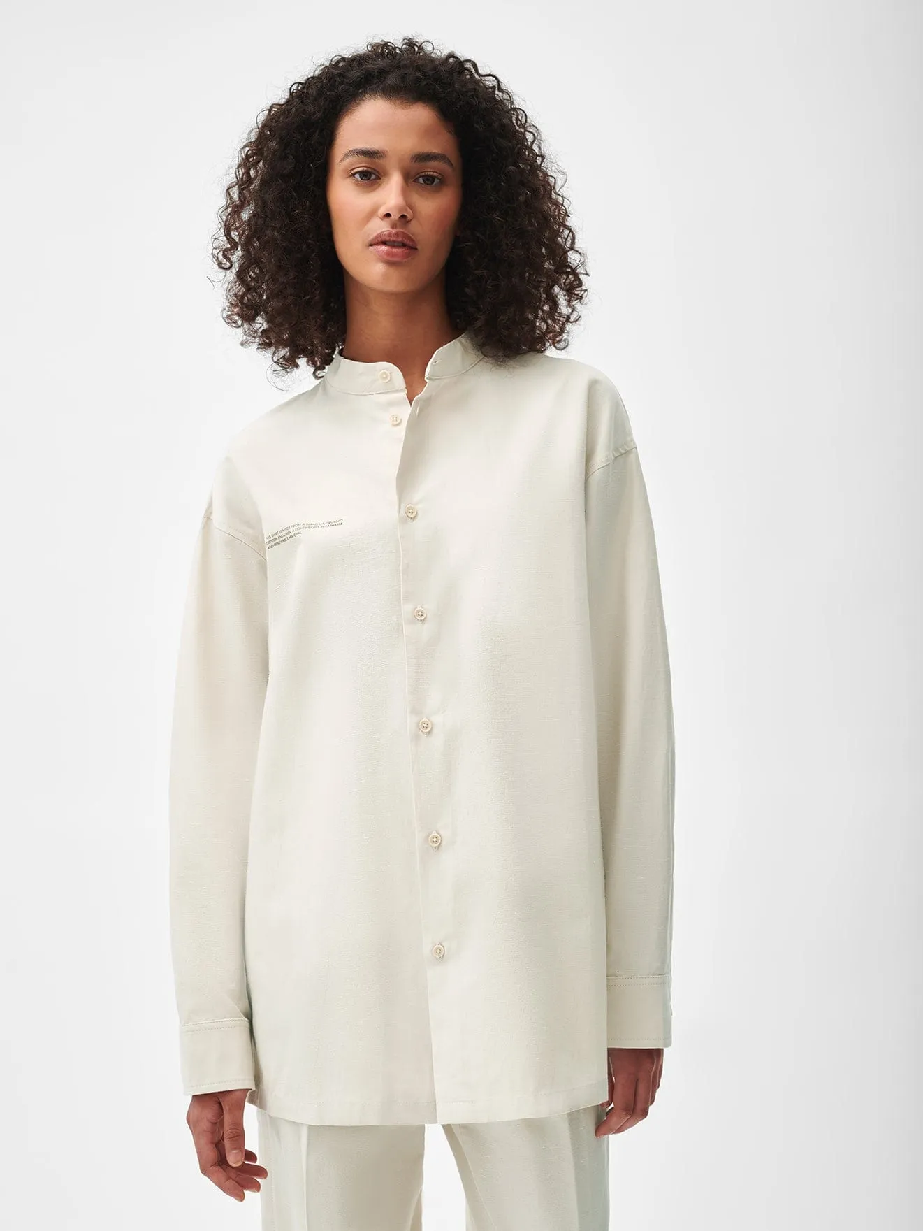 Archive Organic Cotton Linen Mandarin Collar Long-Sleeve Shirt—limestone