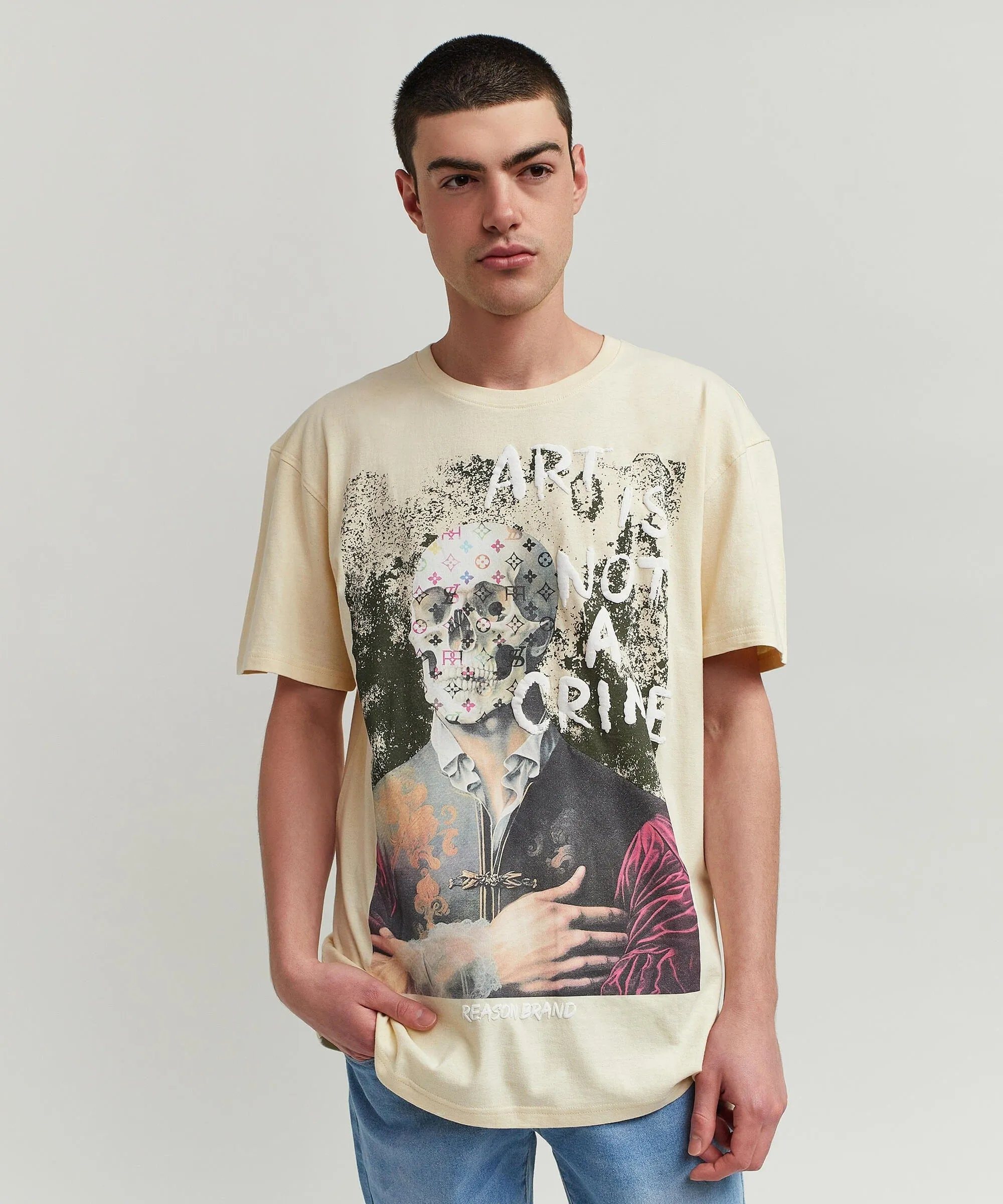 Art Is Not A Crime Short Sleeve Graphic Print Tee - Khaki