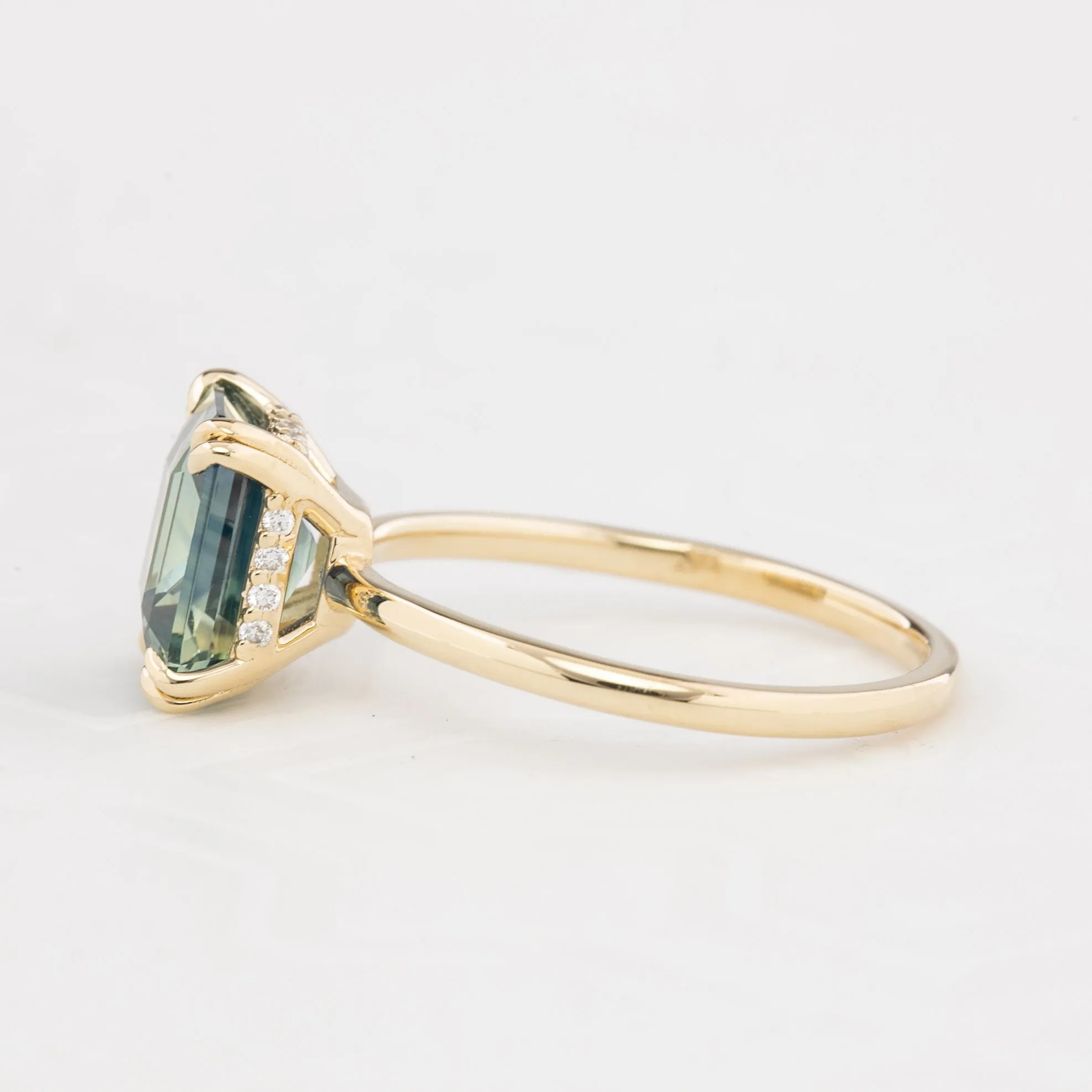 Athena Ring 3.36ct Parti Blue Green Madagascar Sapphire, 14k Yellow Gold (One of a kind)