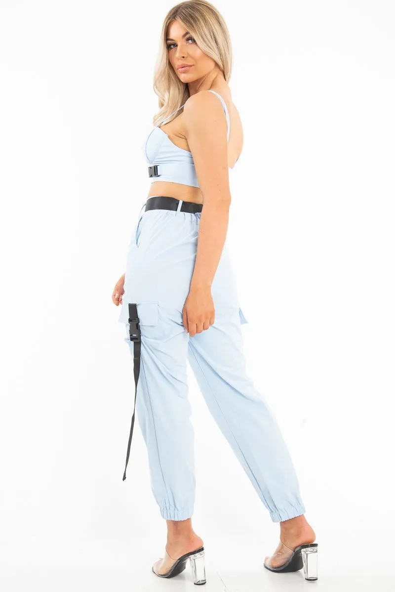 Baby Blue Utility Buckle Trouser - Zarie