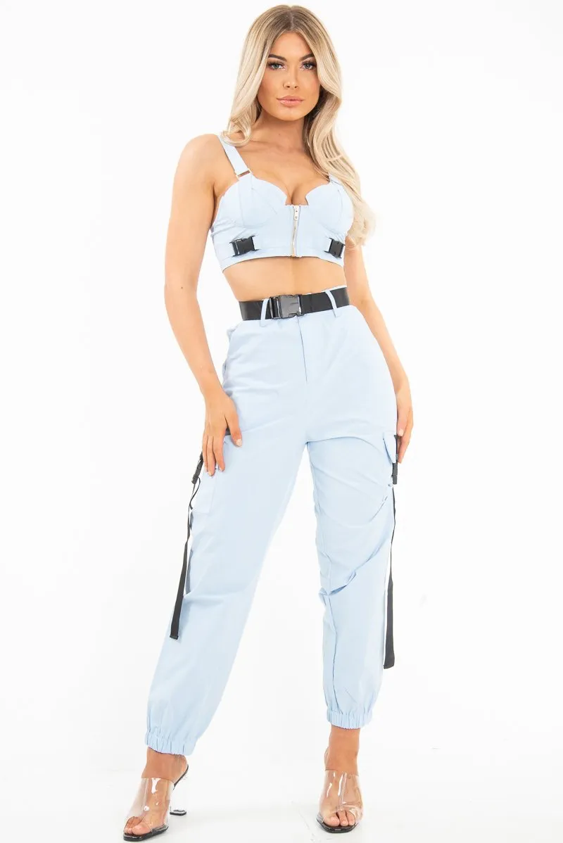 Baby Blue Utility Buckle Trouser - Zarie