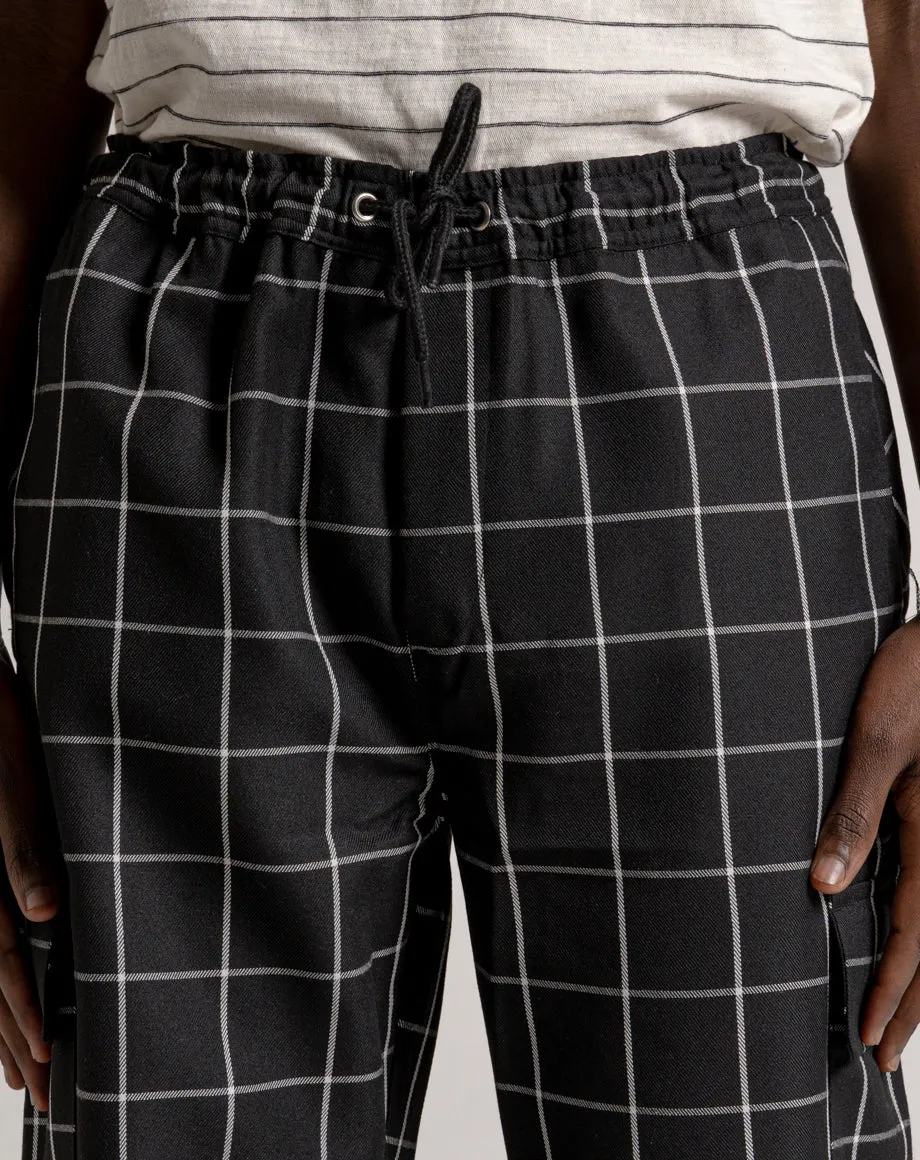 BEGAZI MEN'S CHECK TROUSERS - BLACK