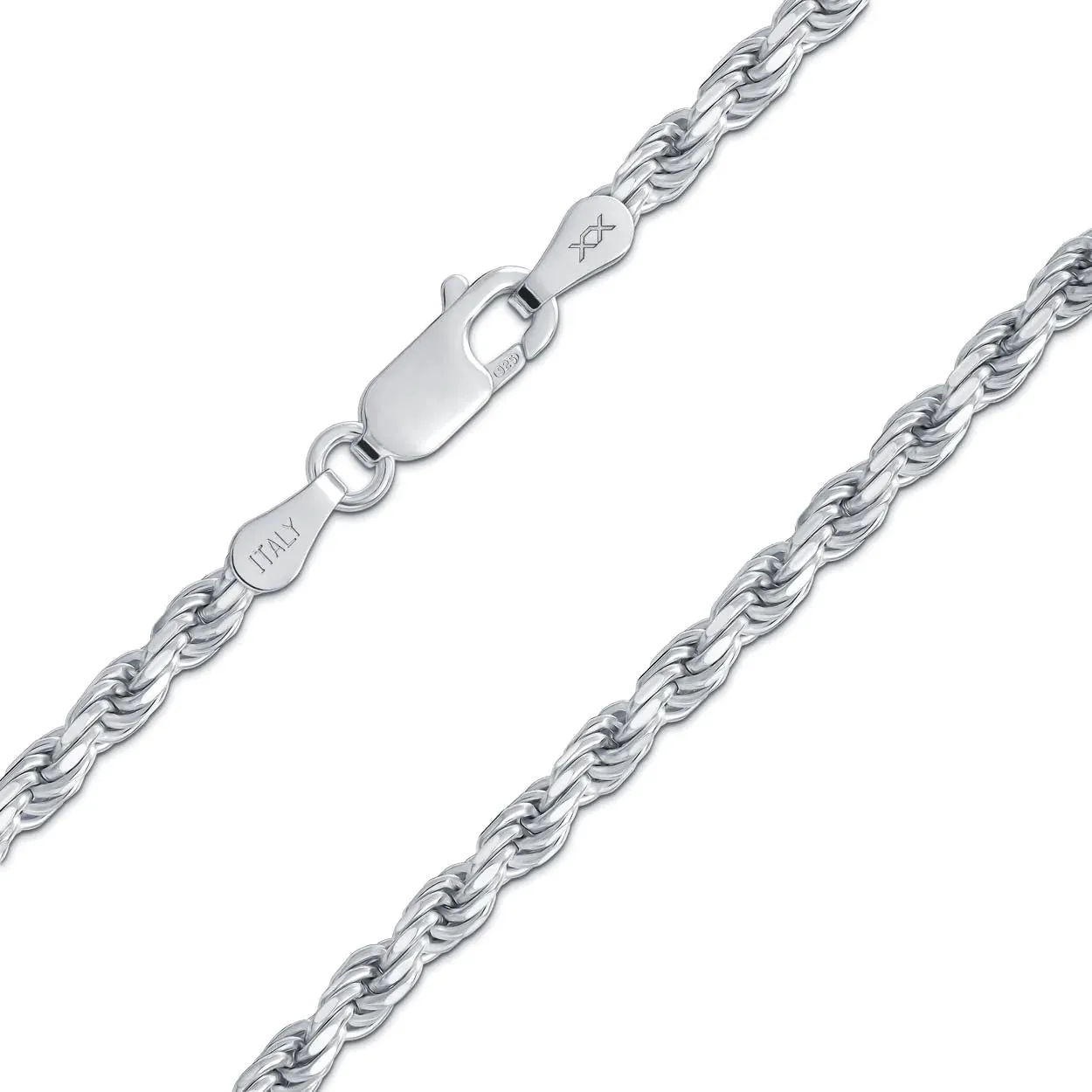 Better Jewelry 5.7mm Rope Diamond cut Chain Necklace .925 Sterling Silver w. Rhodium plate