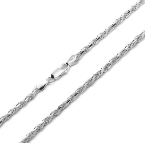 Better Jewelry 5.7mm Rope Diamond cut Chain Necklace .925 Sterling Silver w. Rhodium plate