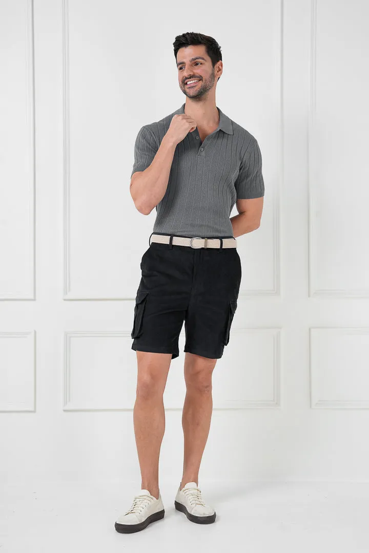 Black Corduroy Stretch Cargo Shorts