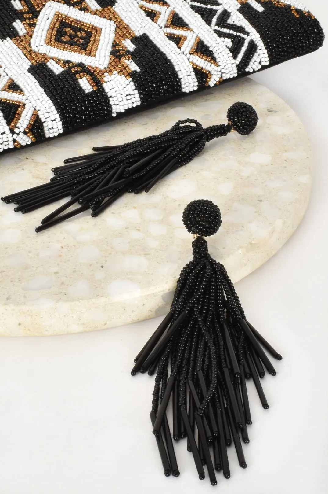 Black Tassel Beaded Earrings