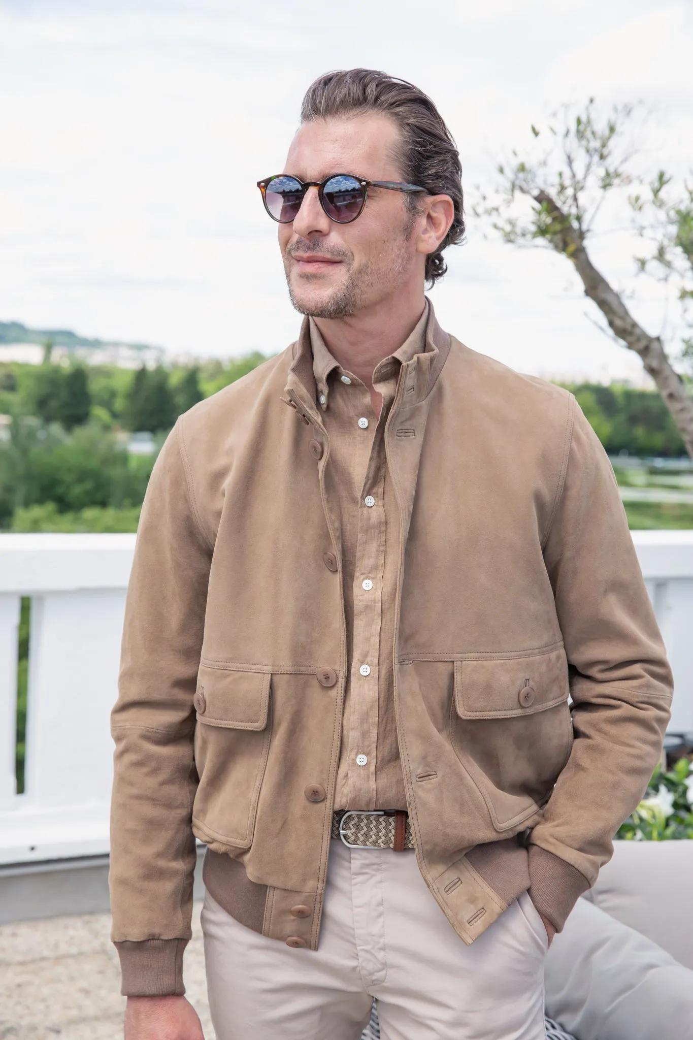 Blouson en peau Starter - Chèvre velours Taupe