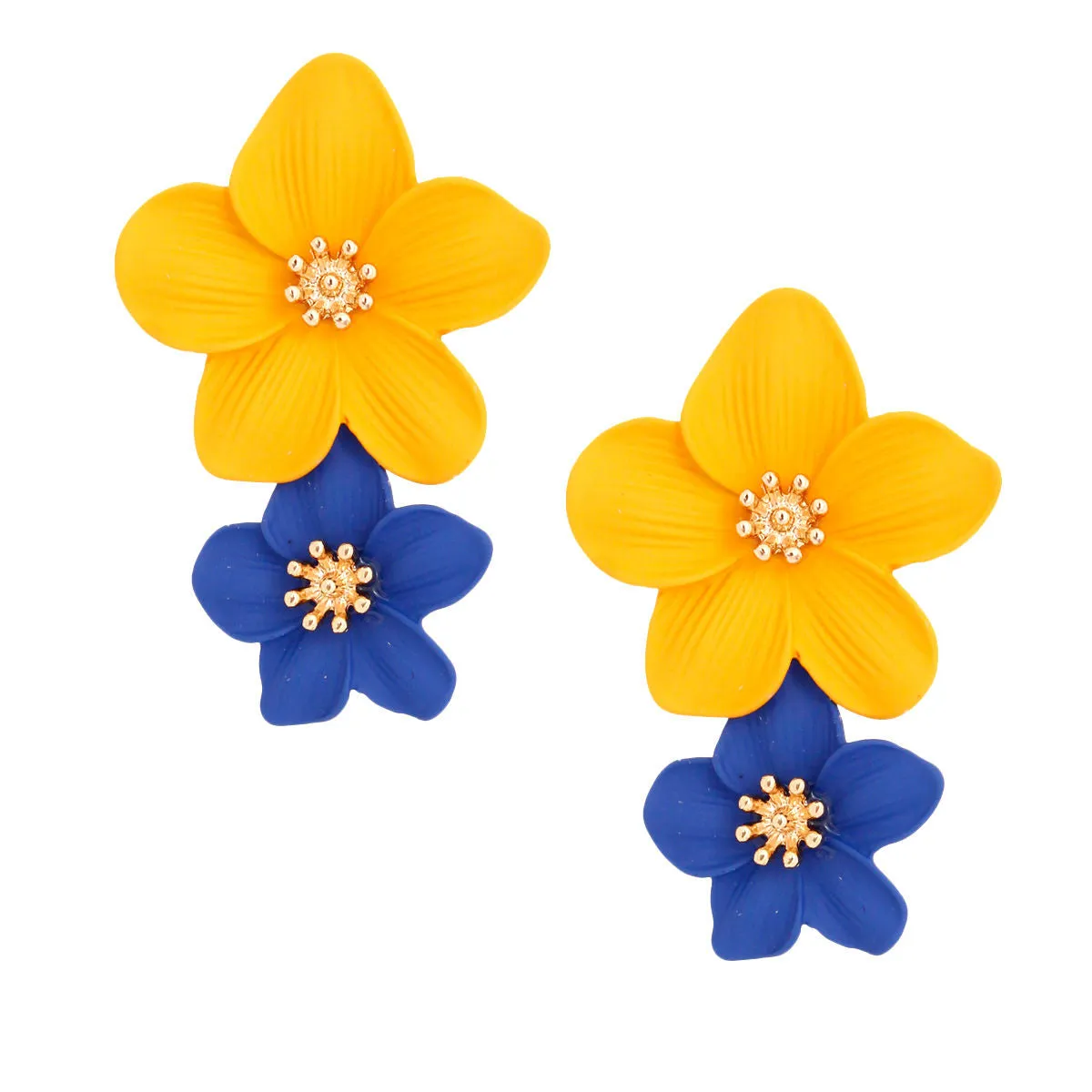 Blue and Gold Flower Drop Earrings