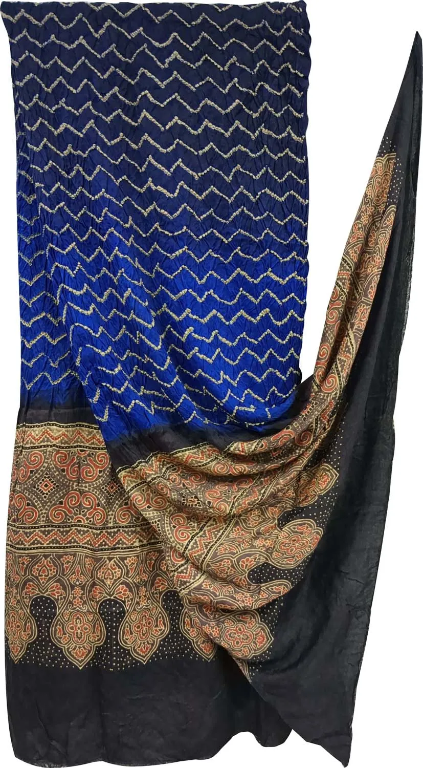 Blue Bandhani Ajrakh Pure Gajji Silk Dupatta