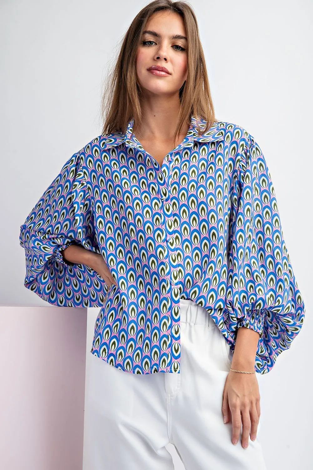 Blue Bubble Sleeve Top