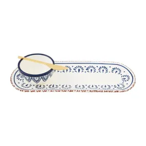 Blue Floral Tray & Dip Set