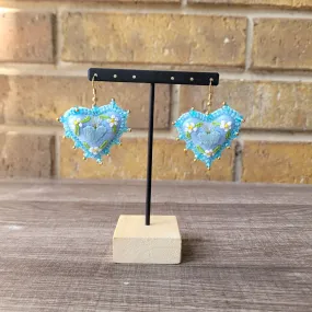 Blue sagrado corazon embroidered earrings