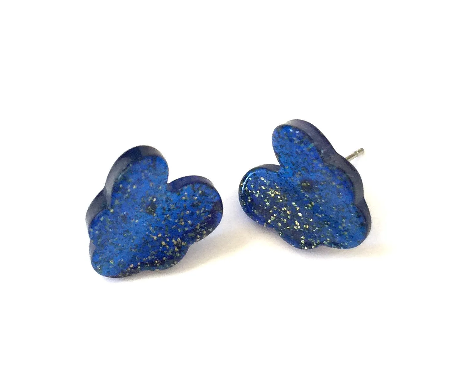 Blue Sparkle Leaf Stud Earrings