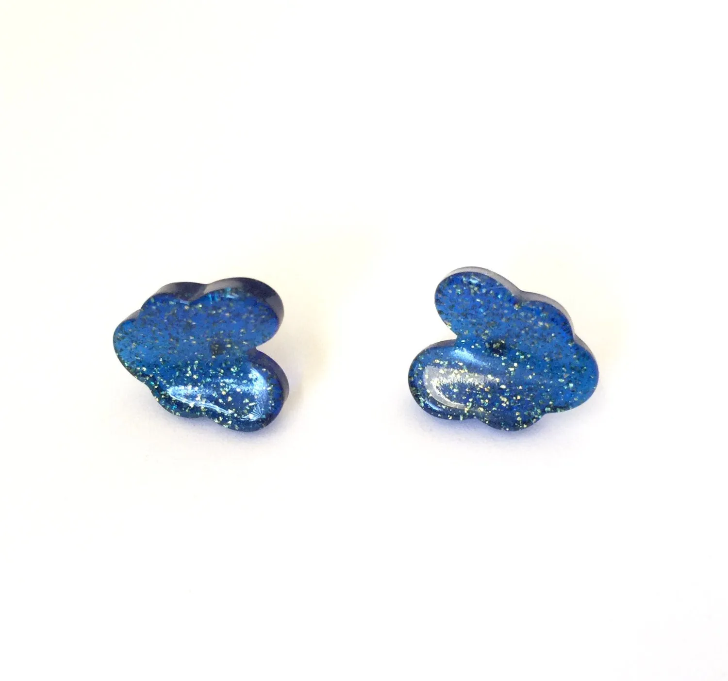 Blue Sparkle Leaf Stud Earrings