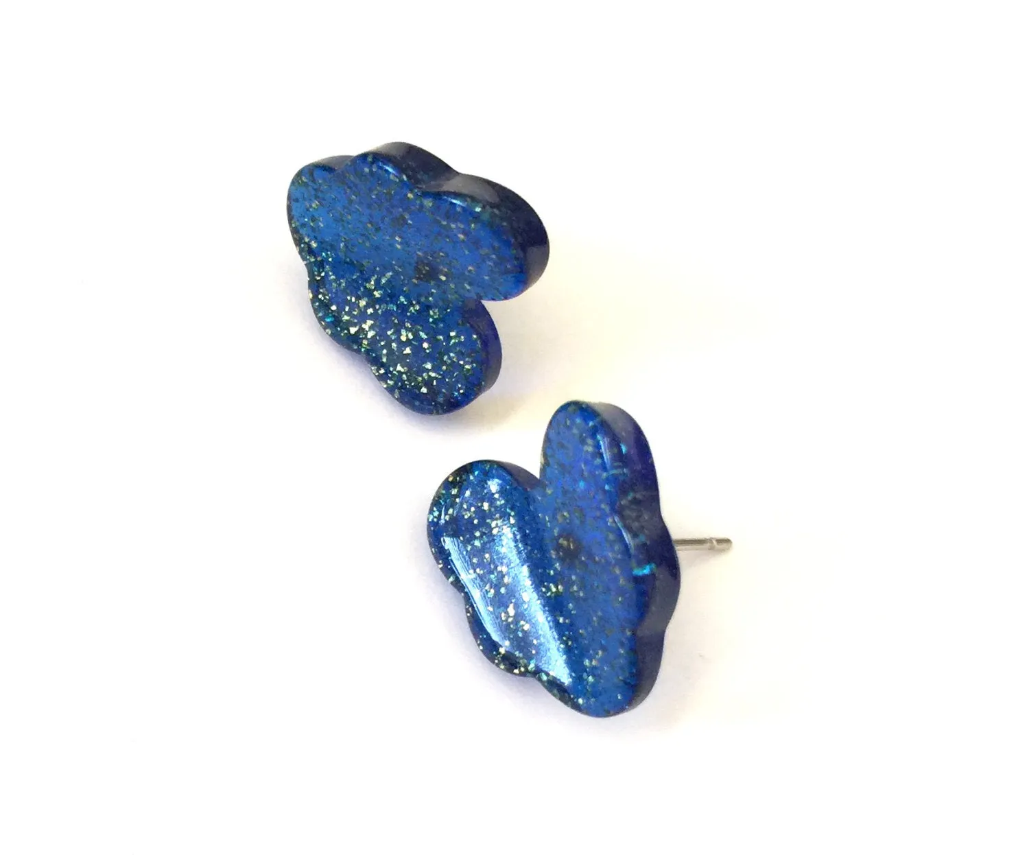 Blue Sparkle Leaf Stud Earrings