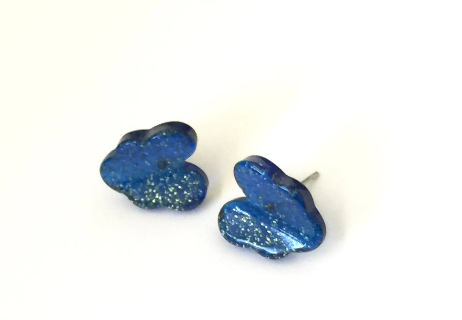 Blue Sparkle Leaf Stud Earrings