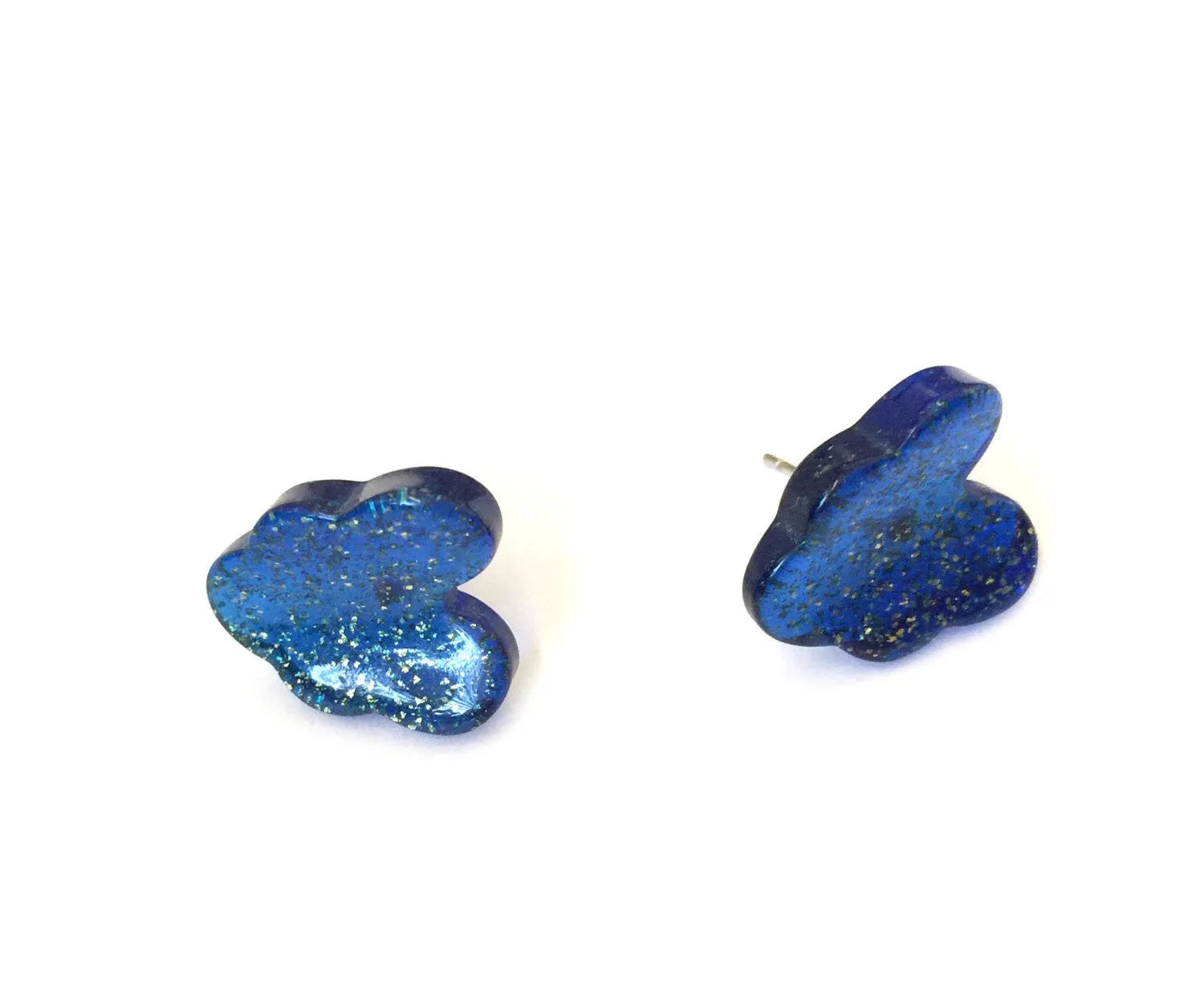 Blue Sparkle Leaf Stud Earrings