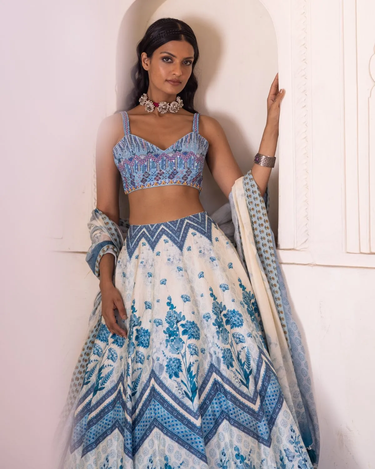 Blue Water Lily Lehenga Set