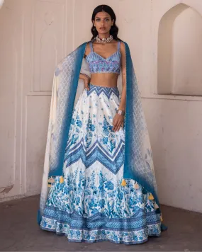 Blue Water Lily Lehenga Set