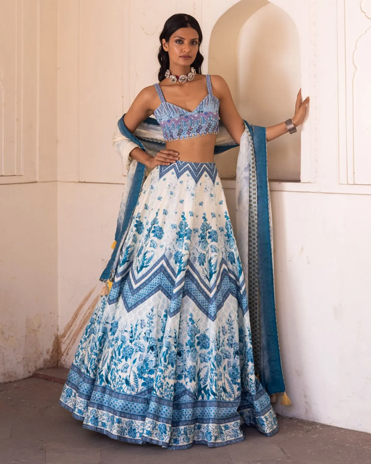 Blue Water Lily Lehenga Set