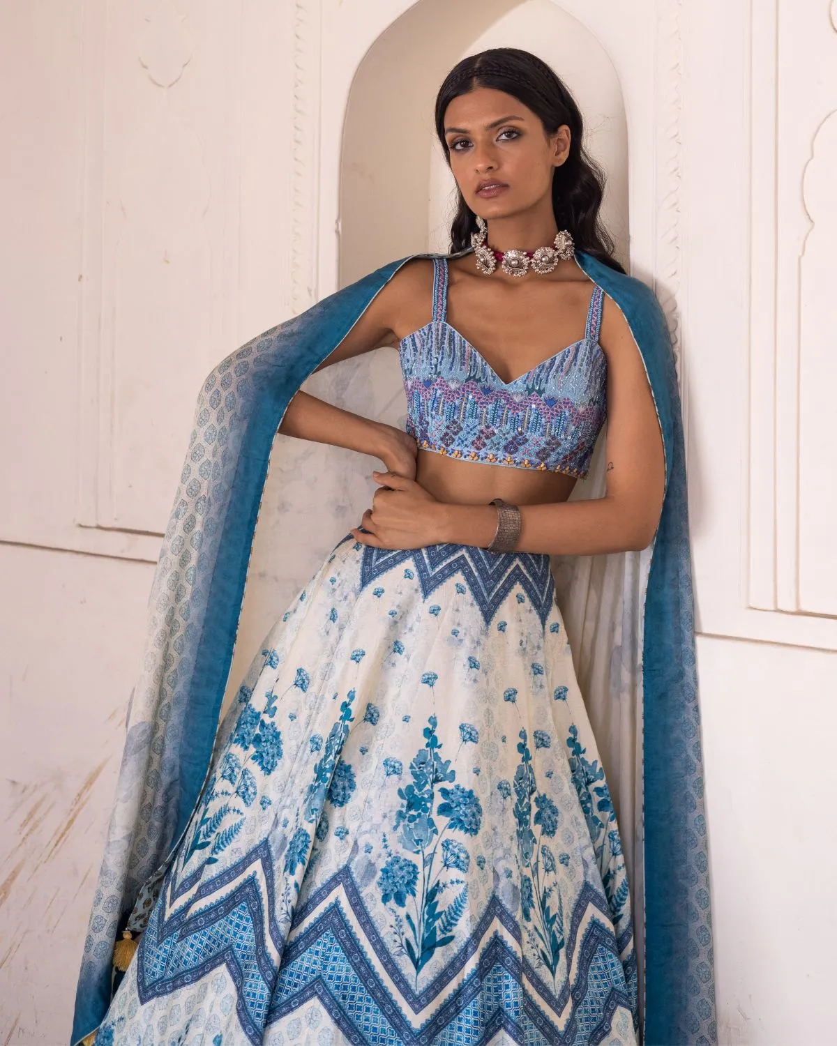 Blue Water Lily Lehenga Set