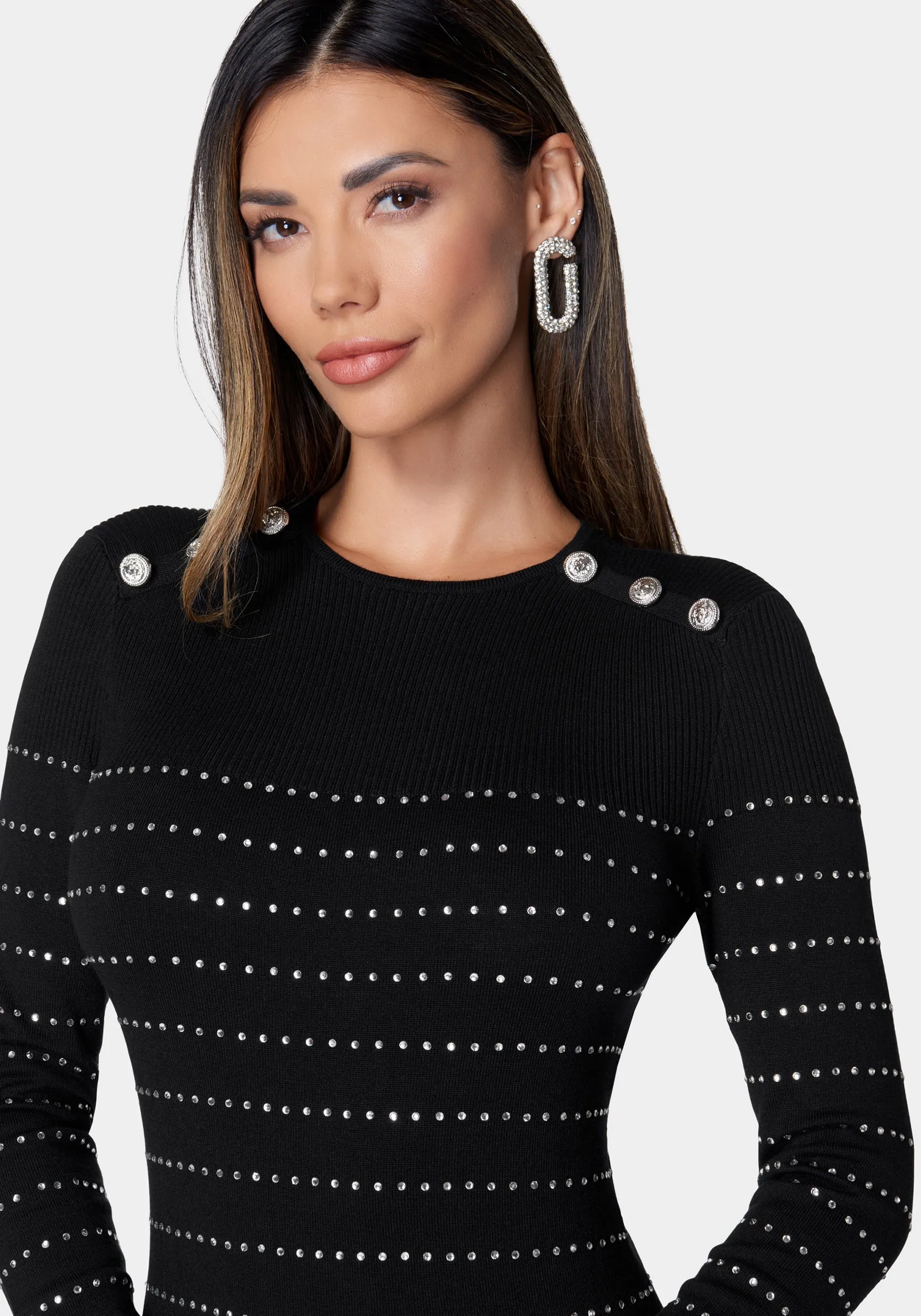 Bold Shoulder Sparkle Sweater Dress