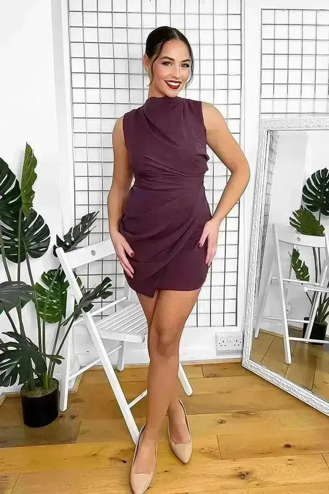 Burgundy Draped Sleeveless Dress