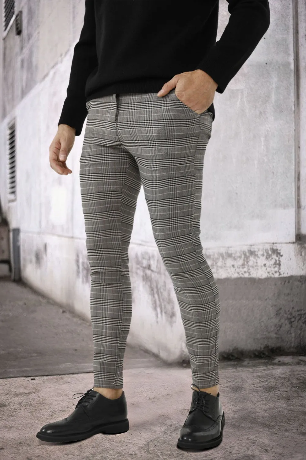 Buy $80 Free Shipping Stretch Skinny Grid Pants