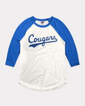 BYU Cougars Baseball Script White & Royal Raglan