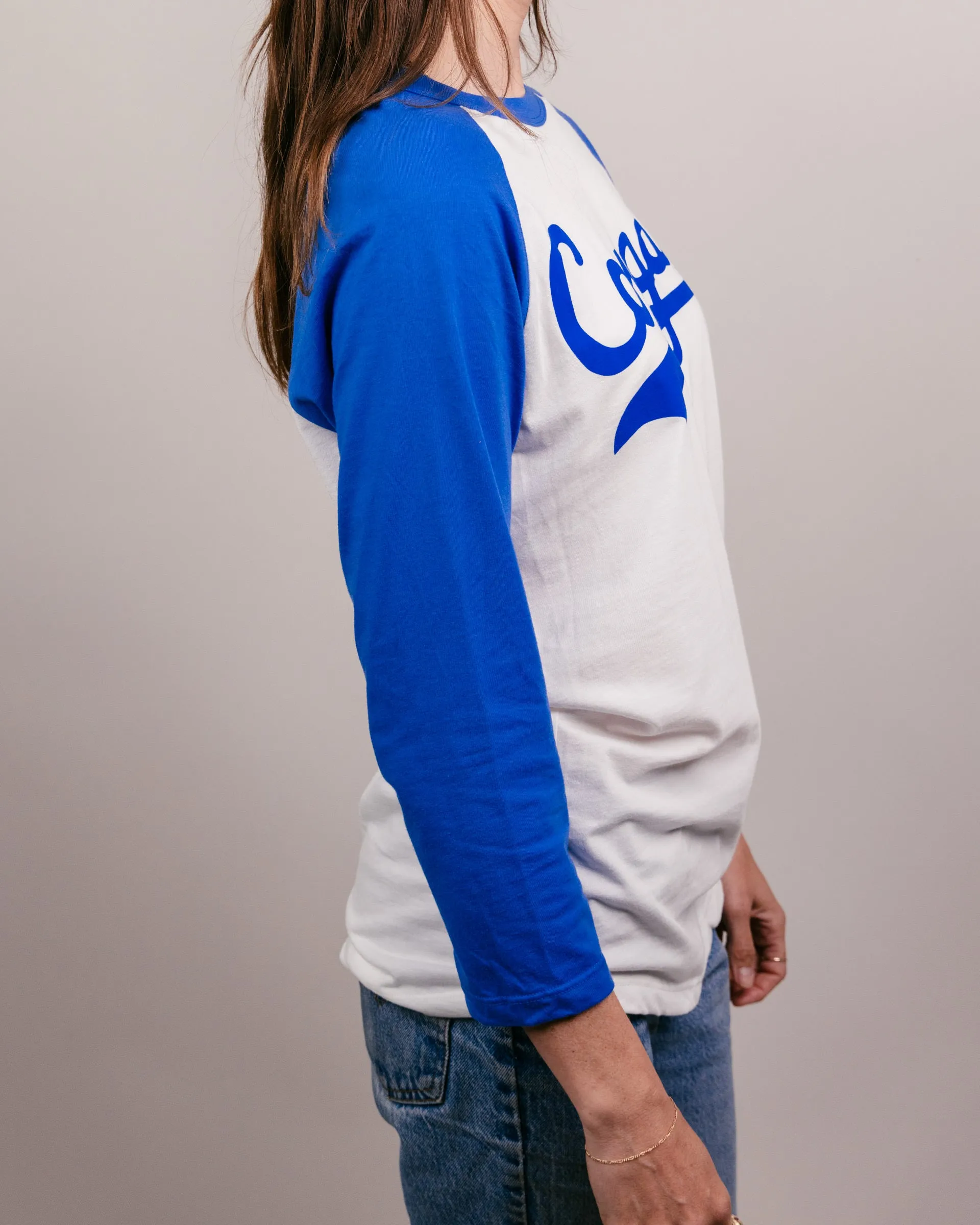 BYU Cougars Baseball Script White & Royal Raglan